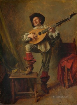 ジャン・ルイ・エルネスト・メソニエ Painting - テオルボを演奏する兵士 アーネスト・メソニエ・アカデミック